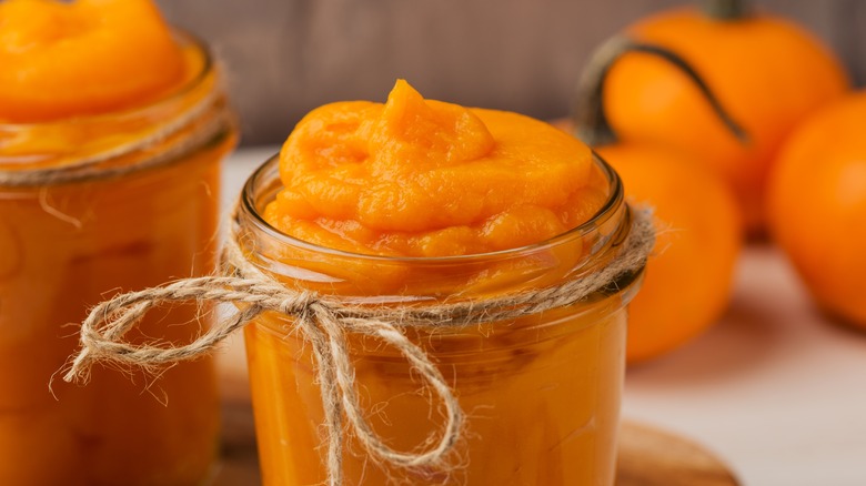 Pumpkin puree in a glass jar