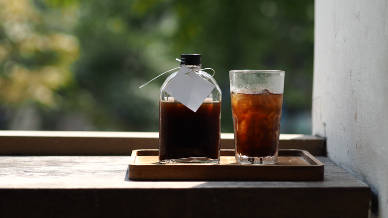 Cold brew in glass and bottle