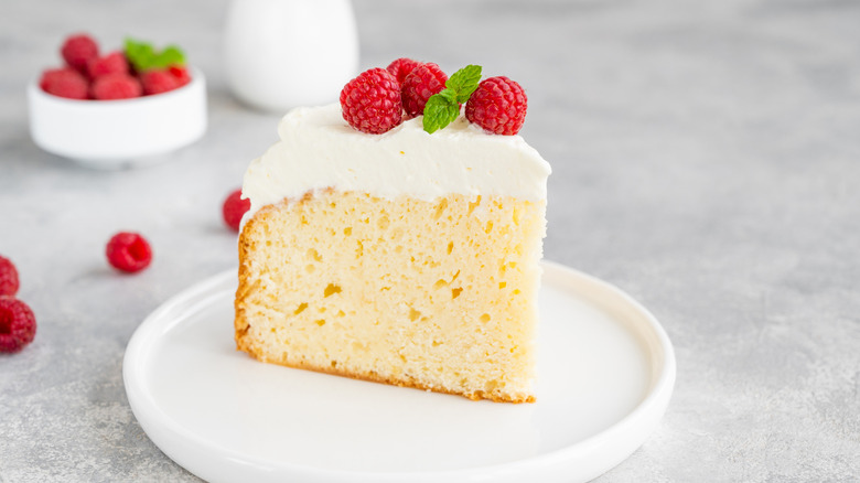 A slice of tres leches cake