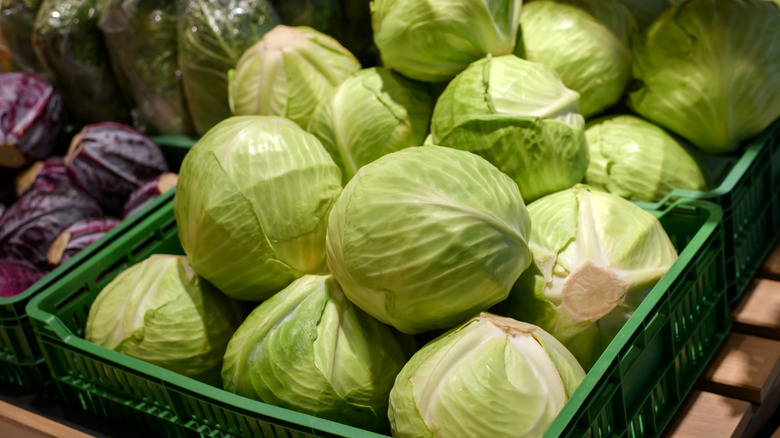 Cabbages at a grocery store