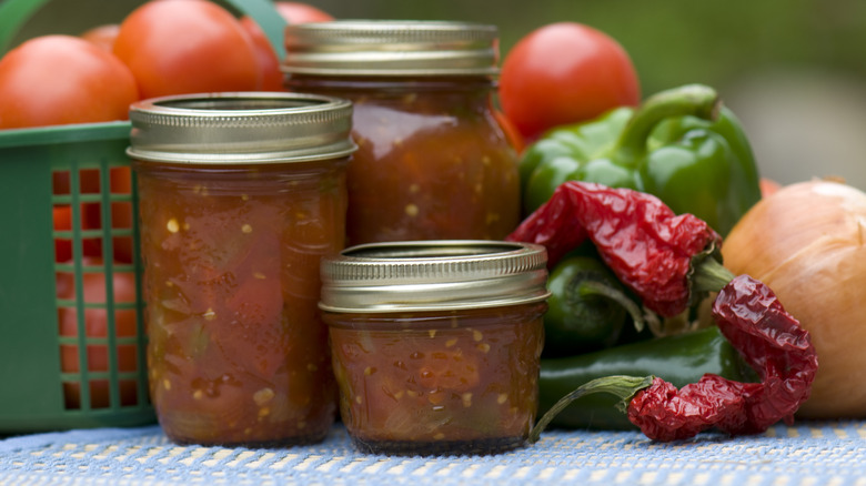 Jars of homemade salsa 
