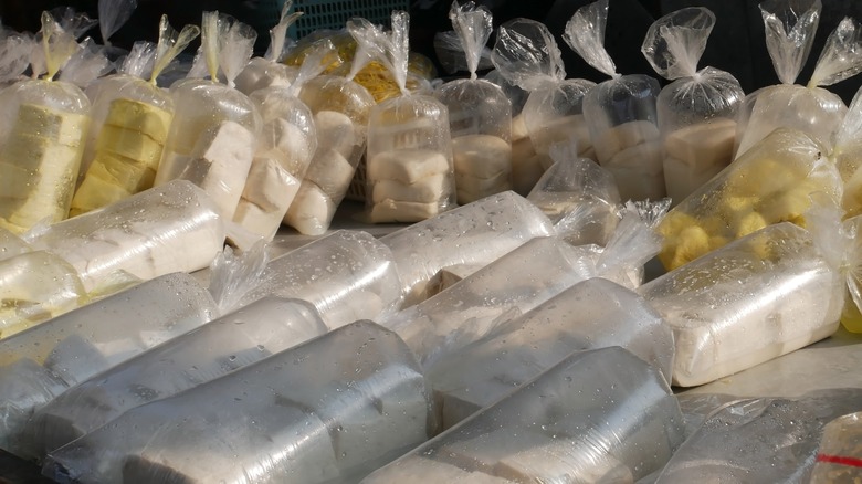 Tofu in plastic bags