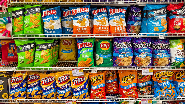 The chips aisle at a grocery store