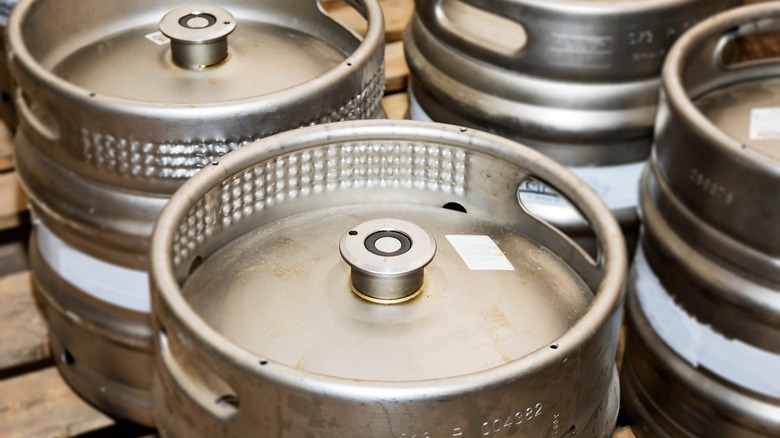 Close up of aluminum kegs