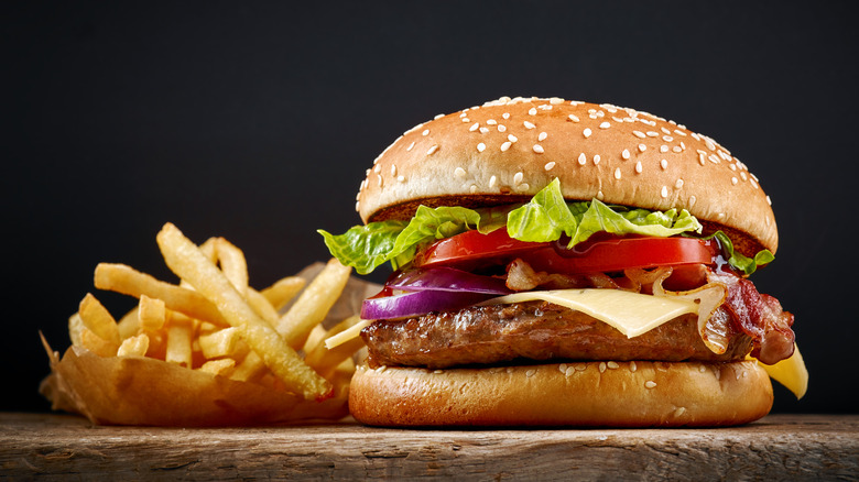 Fast food burger with fries