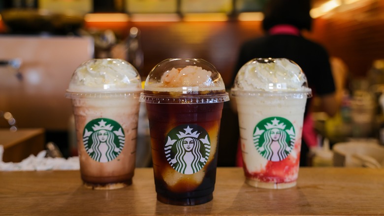 Three different flavors of Starbucks Frappuccinos