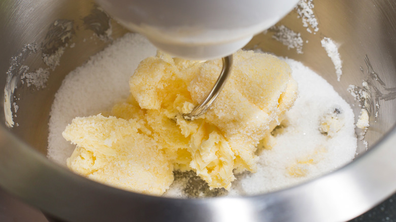 Butter and sugar in a mixer