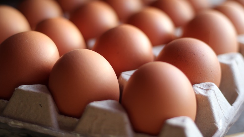 Brown eggs in a carton