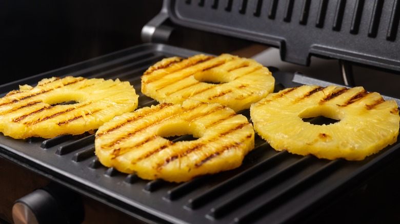 Pineapple rings on a grill