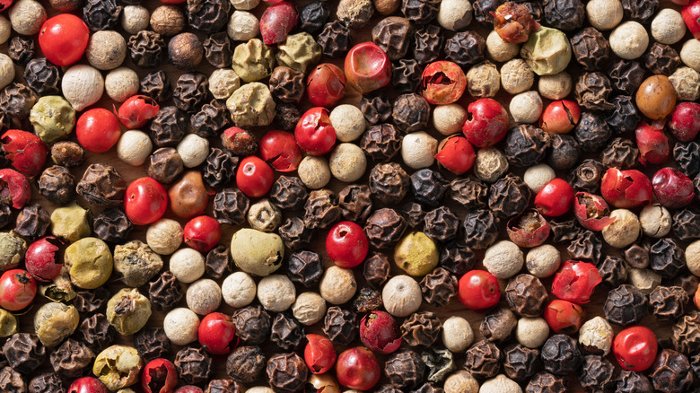 Peppercorn mix spread across a flat surface