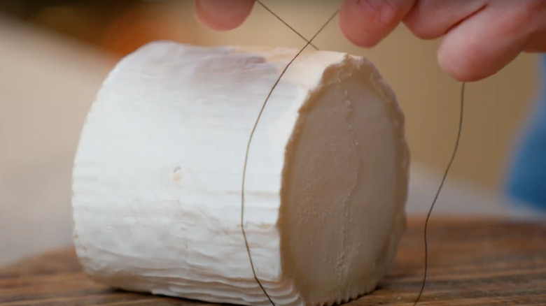 using thread to slice soft cheese