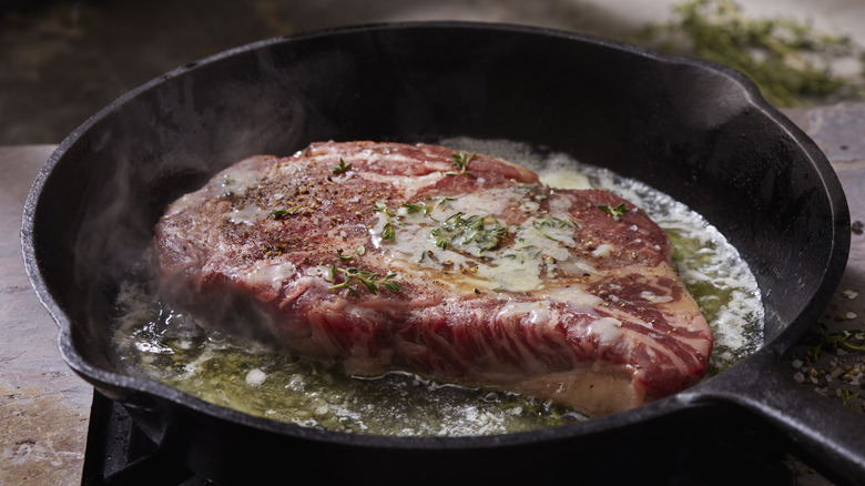 cooking steak in butter