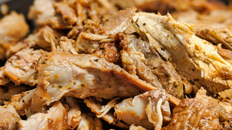 close up of braised shredded turkey