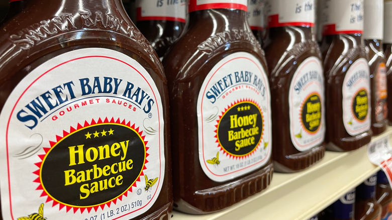 Bottles of Sweet Baby Ray's BBQ sauce