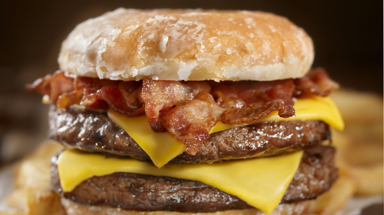 Double cheeseburger with a doughnut bun