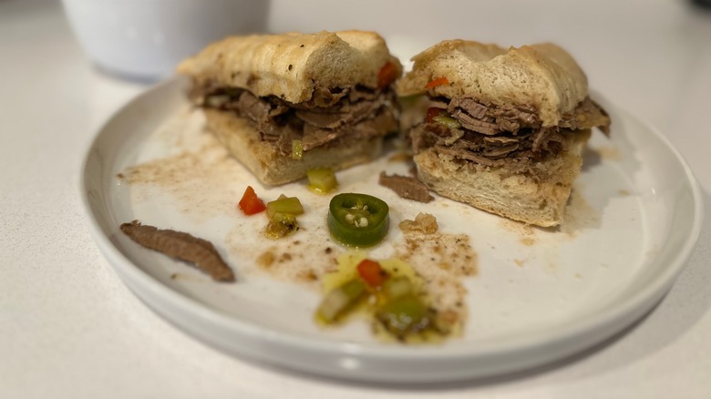 Italian beef sandwich with jalapeno slice