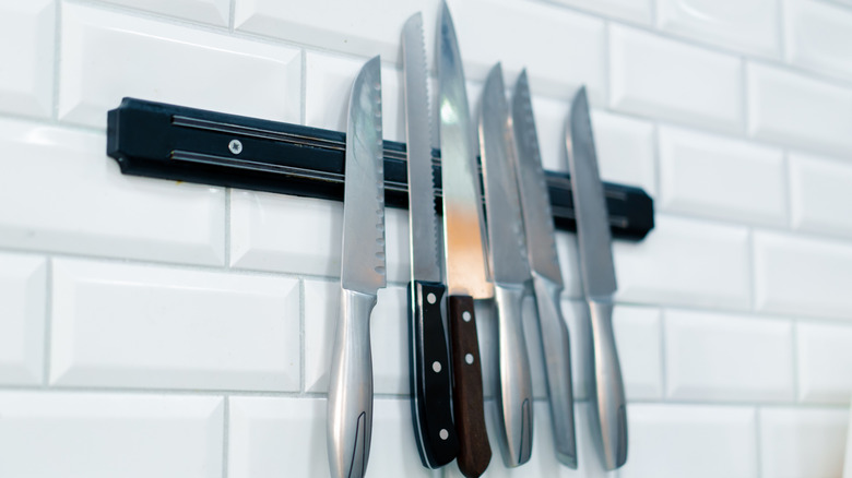 Knives on a magnetic knife holder