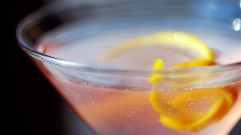 Close up of a pink cosmo cocktail