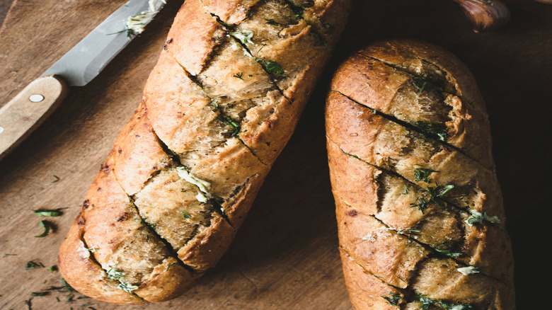 baguettes with herb garnish on top