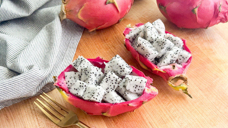 cubed dragon fruit in shells