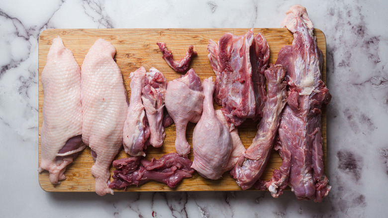 Duck parts on cutting board