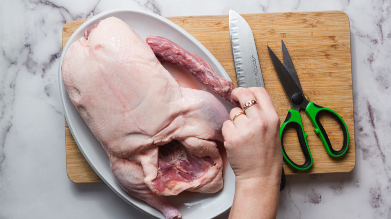 removing the giblet from a duck