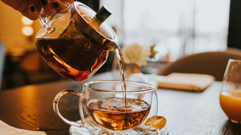 hot tea in glass cup