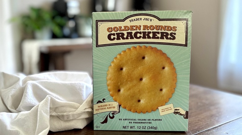 Trader Joe's Golden Rounds Crackers on table