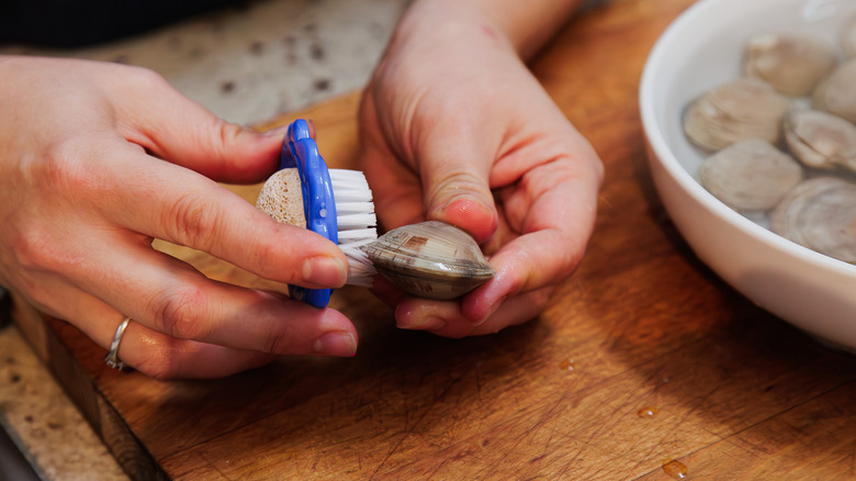 Scrubbing clam shells