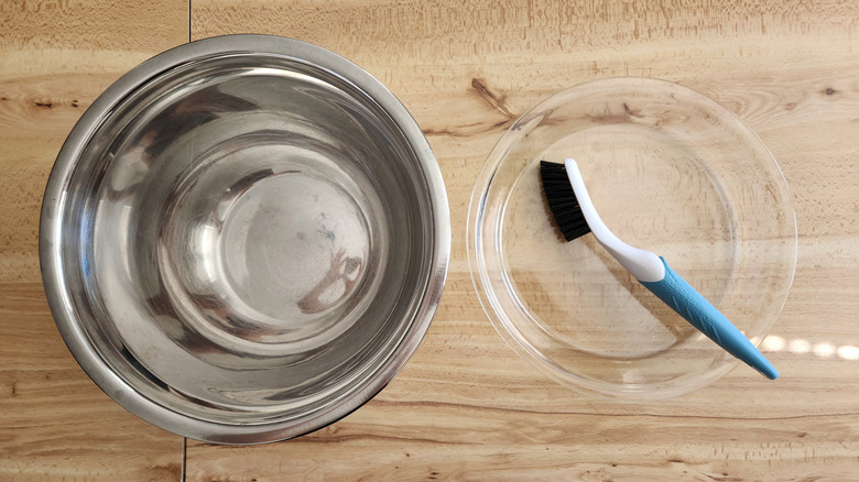 brush and dishes on table