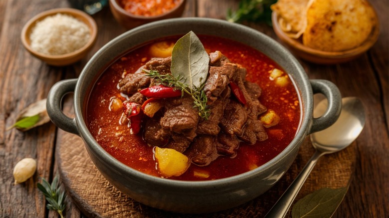 Beef stew with bay leaf