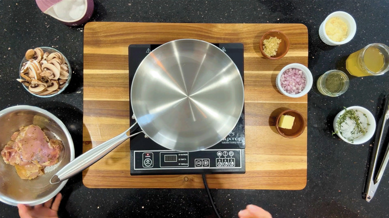 Stainless steel pan on stovetop