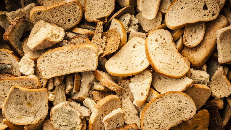 A mound of stale bread slices