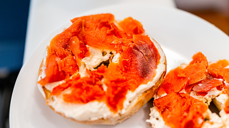 Bagel and lox close up