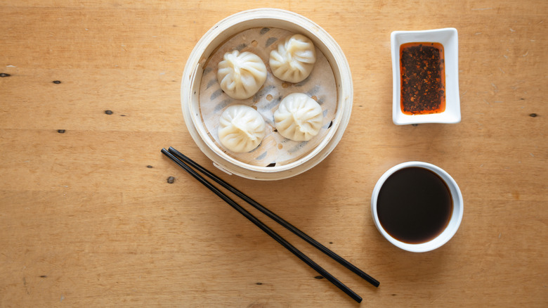 Soup dumplings with sauces