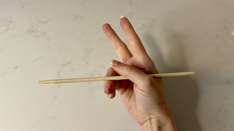 Hand holding one chopstick