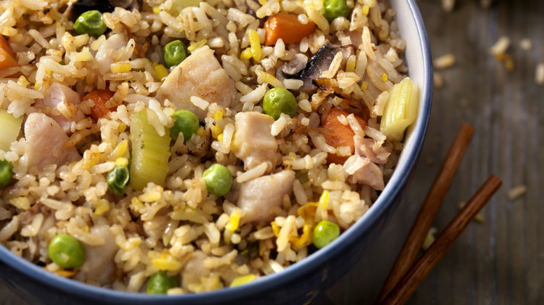 Chicken fried rice in a bowl