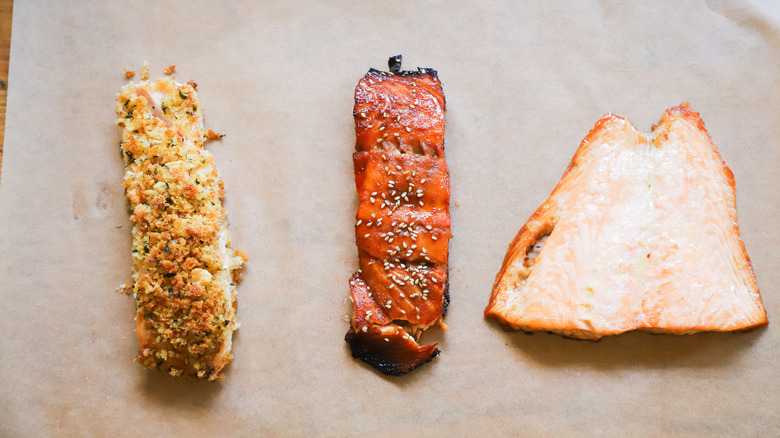 Trio of baked salmon filets