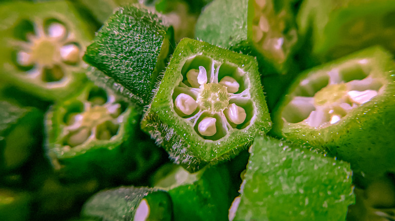 Up close okra slices