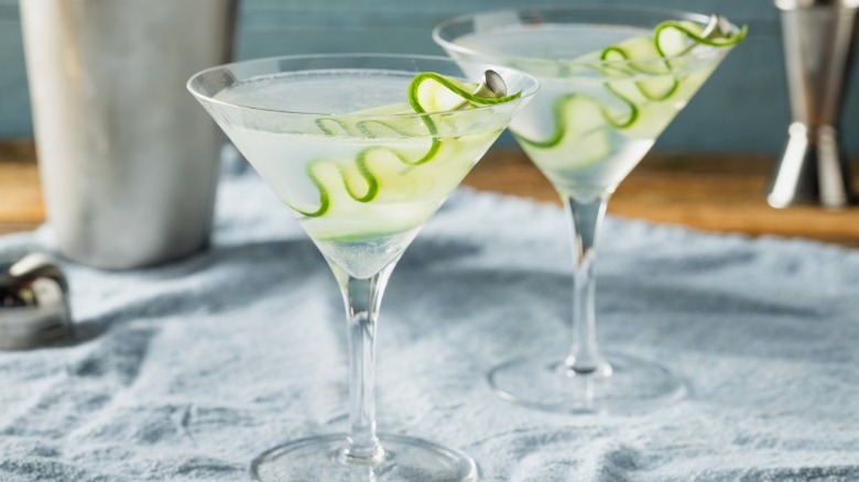 Sake martini with cucumber garnish