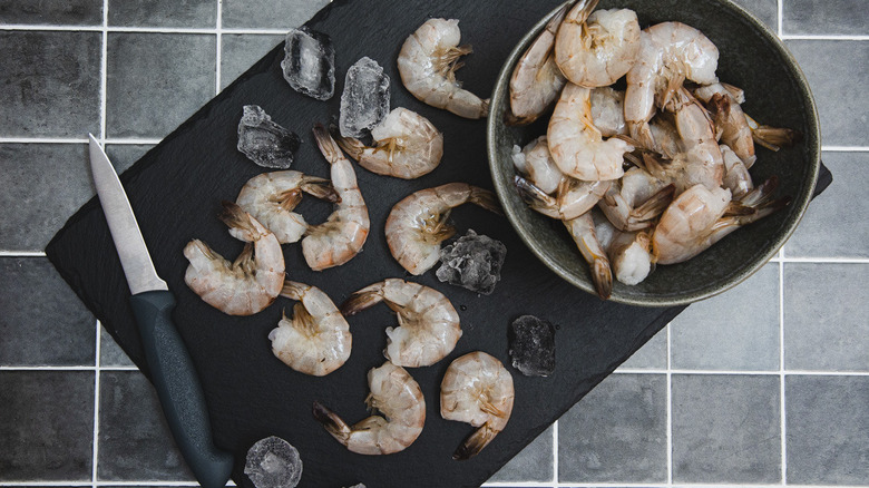 Shrimp on slate board