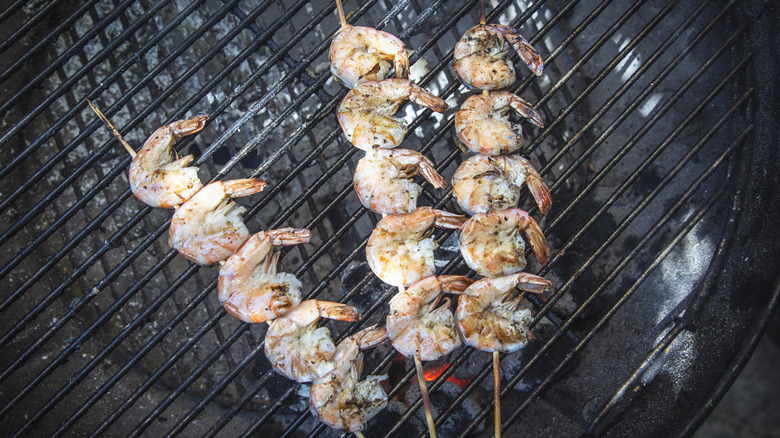 Grilled shrimp on grill