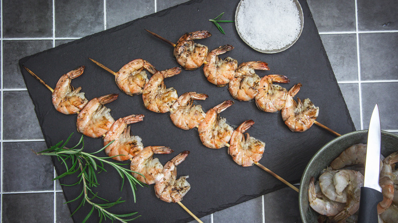 Grilled shrimp on black slate