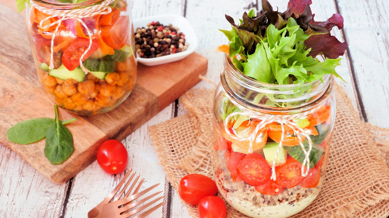 Two mason jar salads