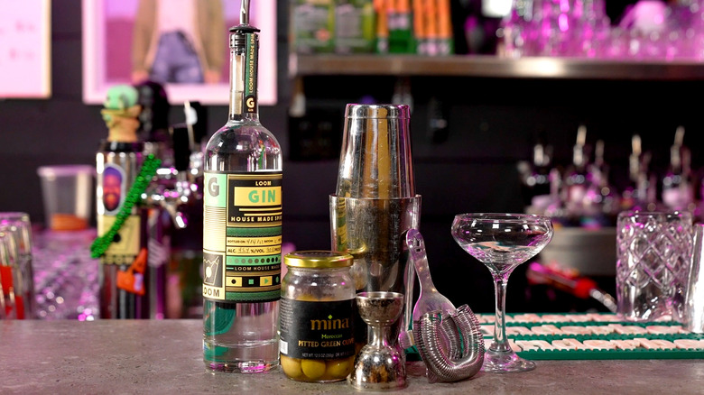 Ingredients for a dirty martini