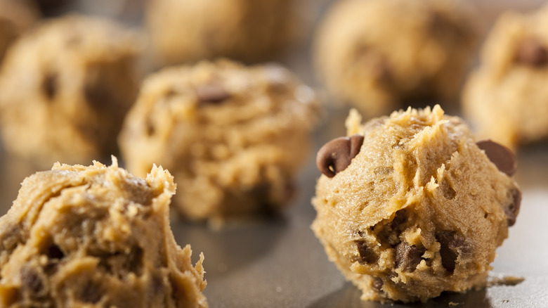 Close-up of chocolate chip cookie dough