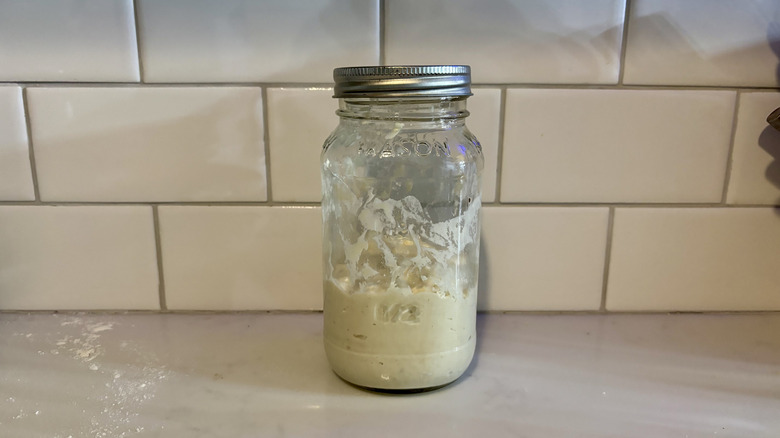 A jar of sourdough starter