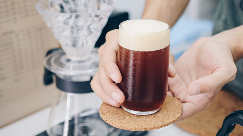 serving cold brew with cold foam