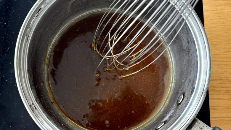 Whiskey glaze in saucepan