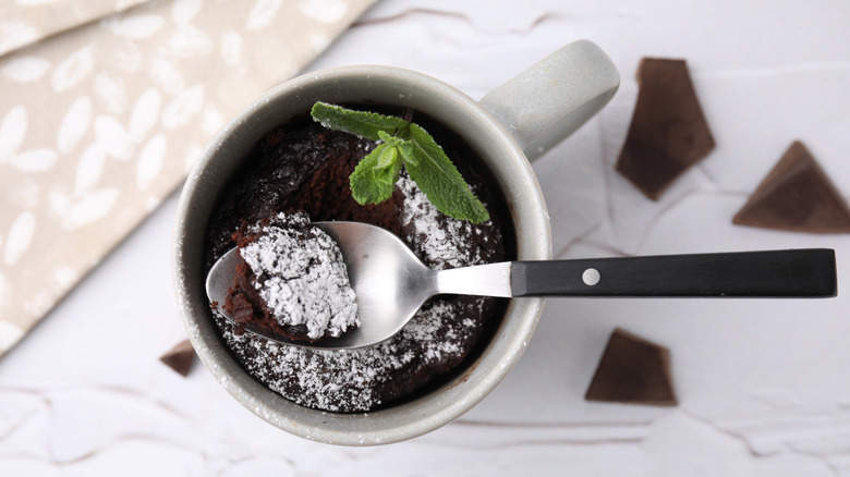 mug cake with a spoon